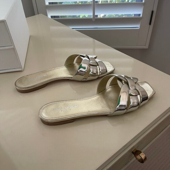 YSL PlatinumTribute Flat Slide Sandal - Run Small So Size Up ½ Size - Picture 3 of 10